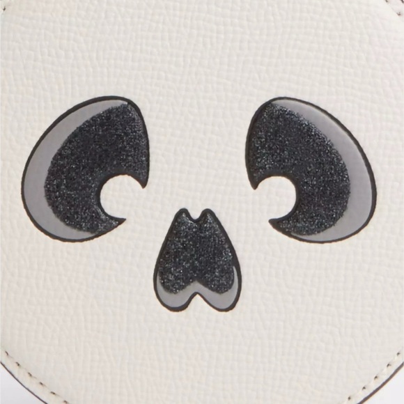 Coach Halloween Skull Coin Card Case in Chalk White Crossgrain Leather NWT - Picture 3 of 10